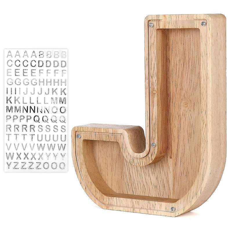 Wooden Personalized Piggy Bank Toy Alphabet for Kids (alphabet-j)