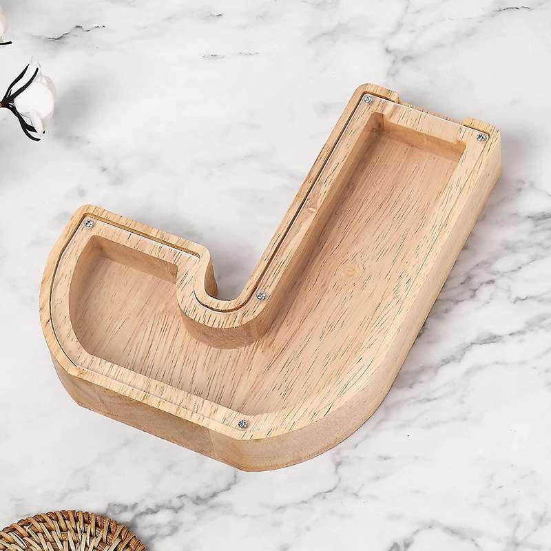 Wooden Personalized Piggy Bank Toy Alphabet for Kids (alphabet-j)