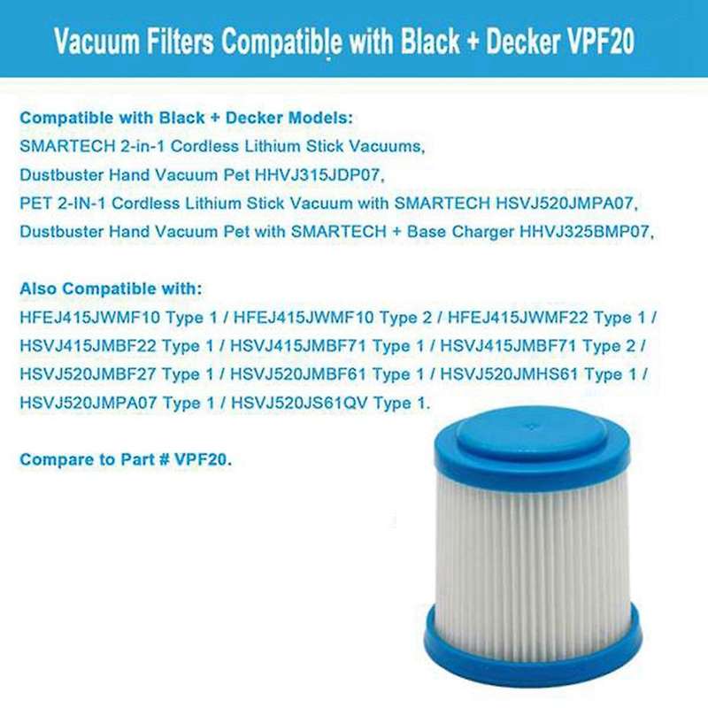 8 Packs for Black Vpf20 Replacement Filters Smartech 2-in-1 Cordless