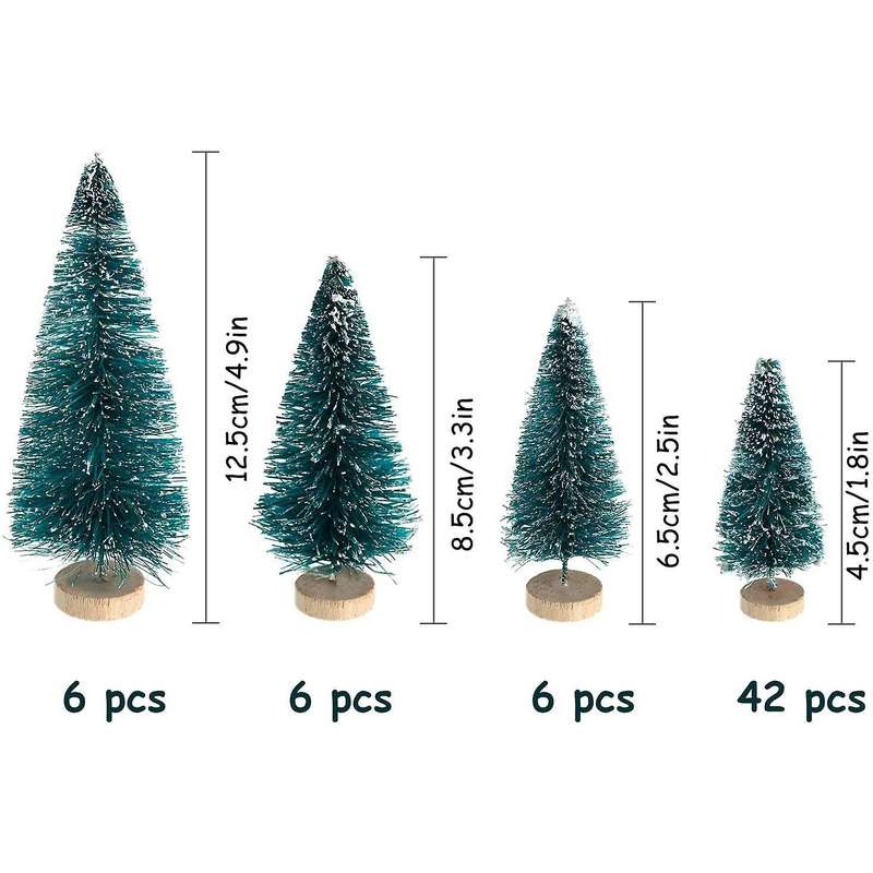 60 Pieces Mini Sisal Snow Frosted Trees Winter Pine with Wood Base