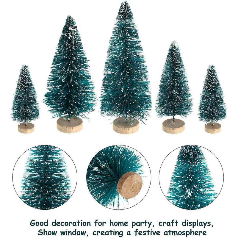 60 Pieces Mini Sisal Snow Frosted Trees Winter Pine with Wood Base