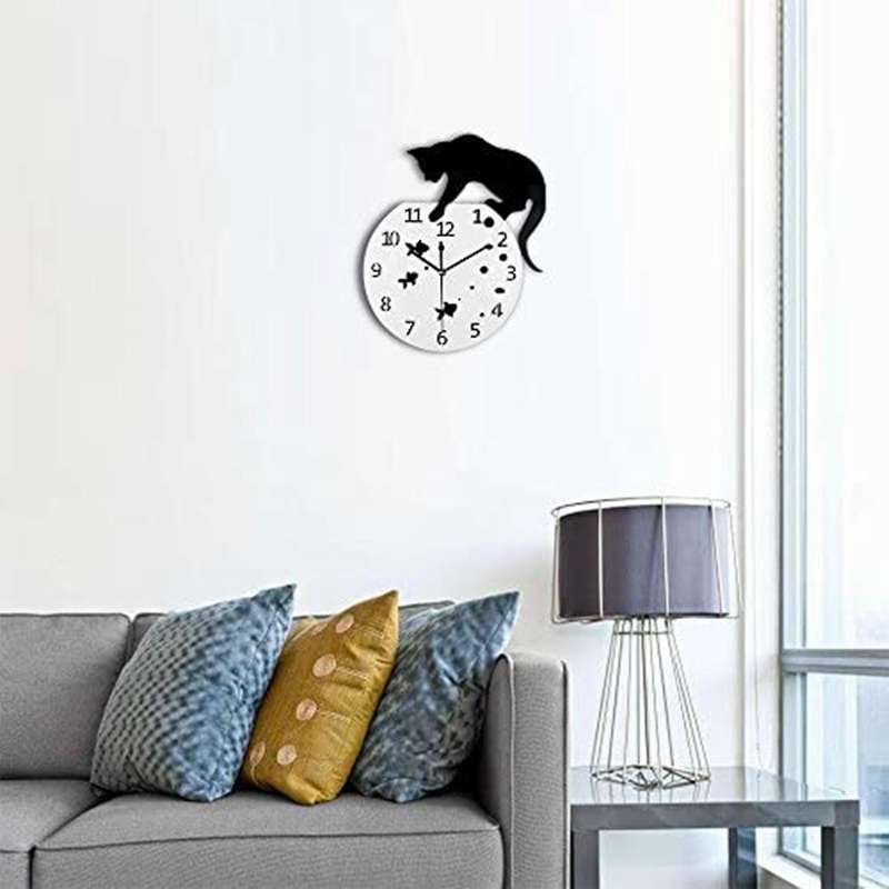Cat Wall Clock Solid Wood Silent Bedroom Wall-mounted Quartz Clock