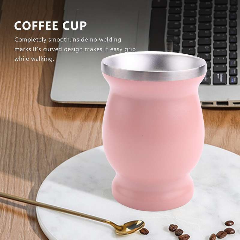 Double-wall Stainless Yerba Mate Gourd Tea Cup Set ,pink