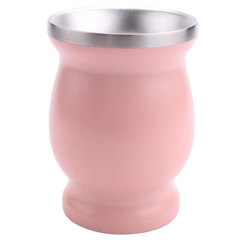 Double-wall Stainless Yerba Mate Gourd Tea Cup Set ,pink