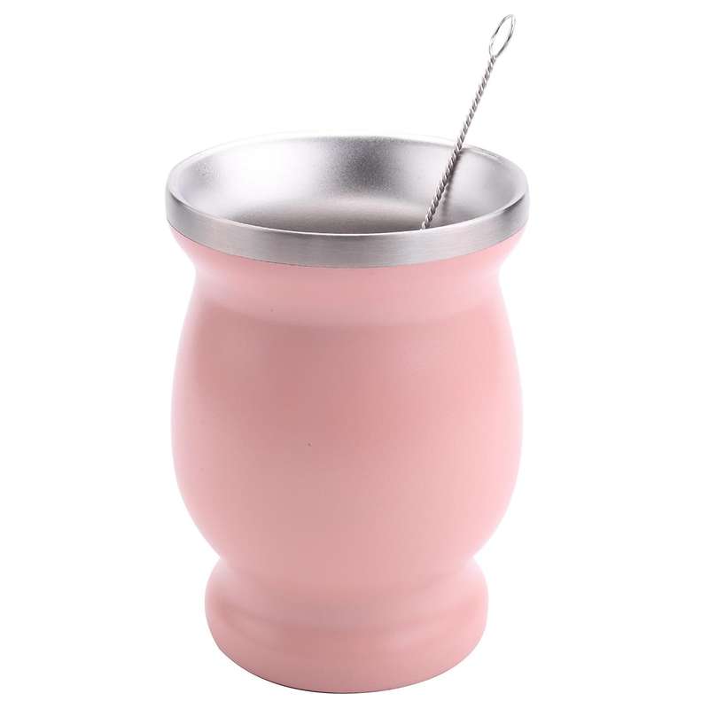 Double-wall Stainless Yerba Mate Gourd Tea Cup Set ,pink