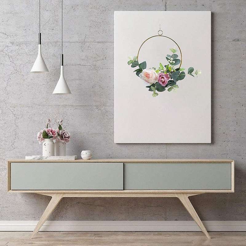 Floral Hoop Wreath Garland Artificial Rose for Nursery Decor, Round