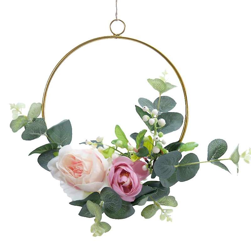 Floral Hoop Wreath Garland Artificial Rose for Nursery Decor, Round