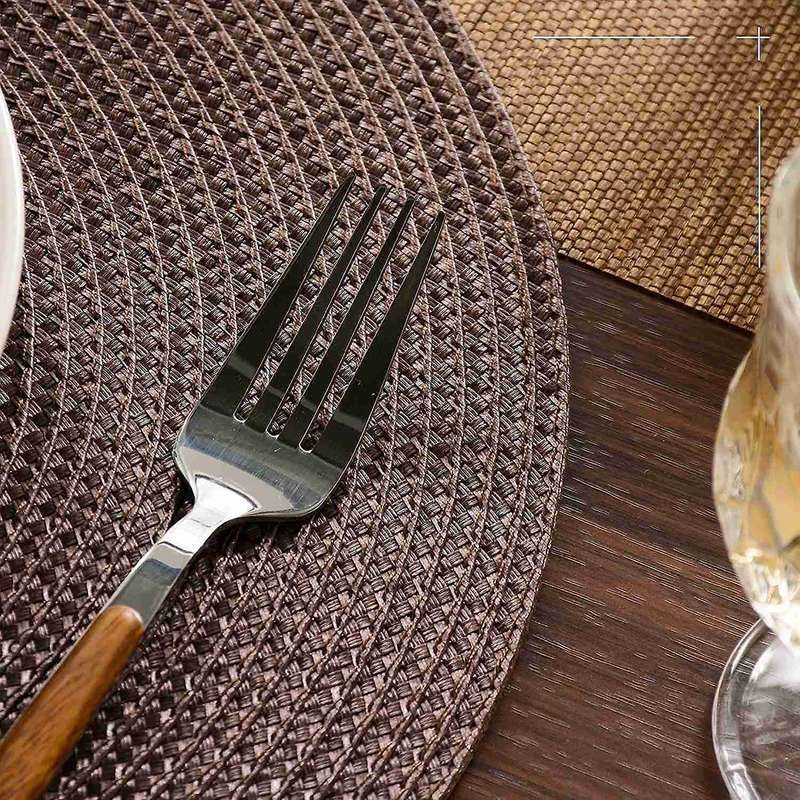 Round Braided Placemats Set Of 6 Table Mats 15 Inch(brown)