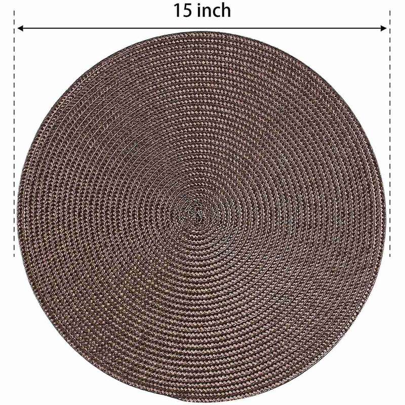Round Braided Placemats Set Of 6 Table Mats 15 Inch(brown)