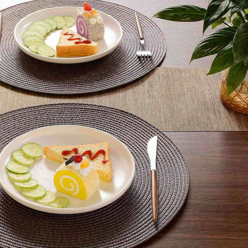 Round Braided Placemats Set Of 6 Table Mats 15 Inch(brown)