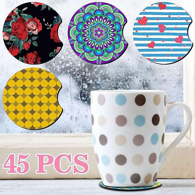 45 Pieces Sublimation Coasters Blanks Sublimation Car Cup Coasters