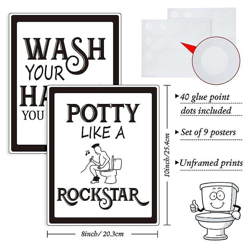 9 Pcs Bathroom Art Decor,funny Vintage Sign Posters for Wall Restroom