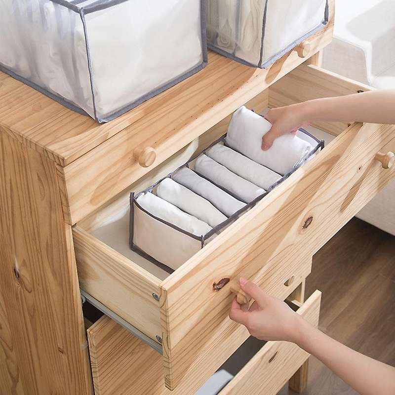 4pcs Wardrobe Storage Organiser, Jeans Compartment Storage Box Grey