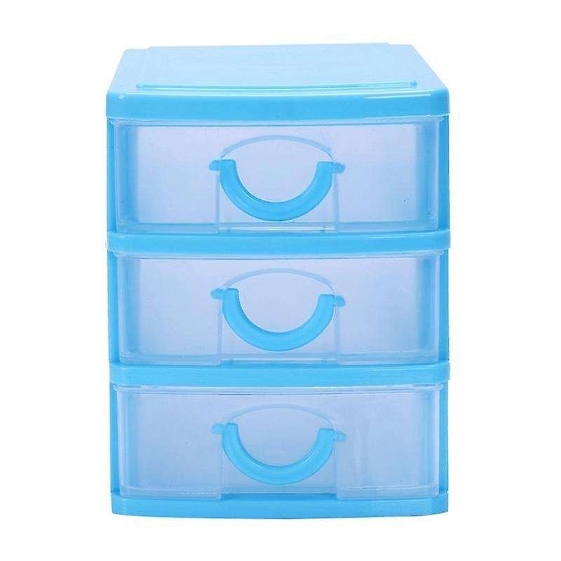 3x Mini Translucent Drawer Type Plastic Storage Box(blue 3 Layers)