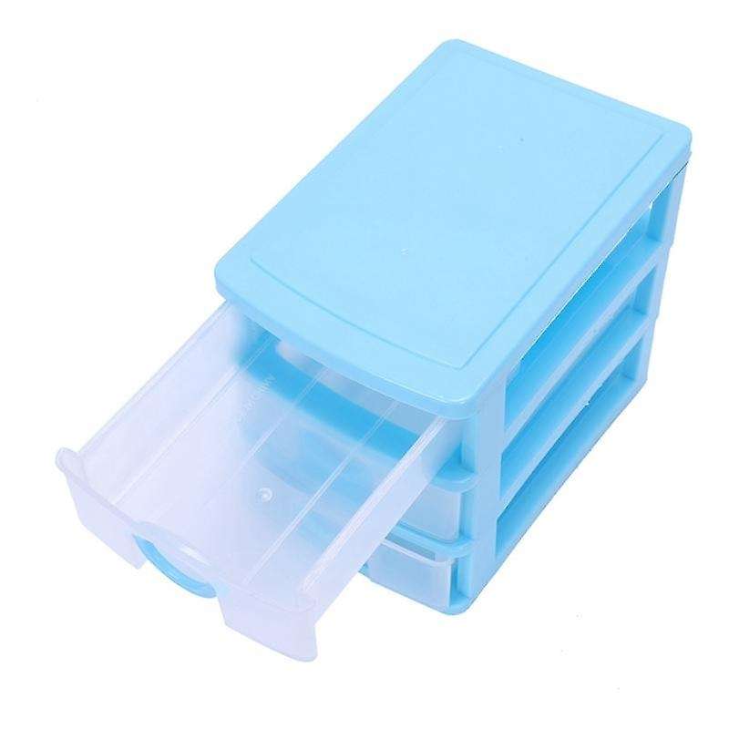 3x Mini Translucent Drawer Type Plastic Storage Box(blue 3 Layers)