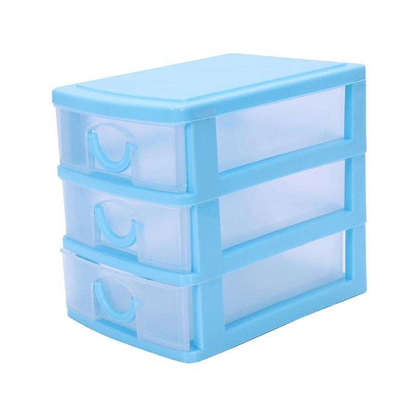 3x Mini Translucent Drawer Type Plastic Storage Box(blue 3 Layers)