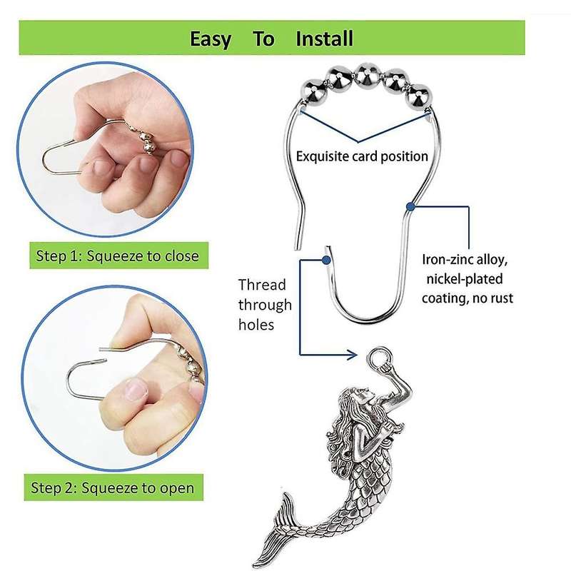 Mermaid Shower Curtain Hooks Rings Curtain Hangers Bathroom,set Of 12
