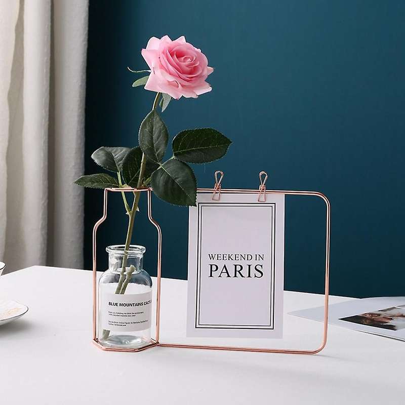 Creative Iron Photo Frame Vase Hydroponic Vase Home Decor, Rose Gold