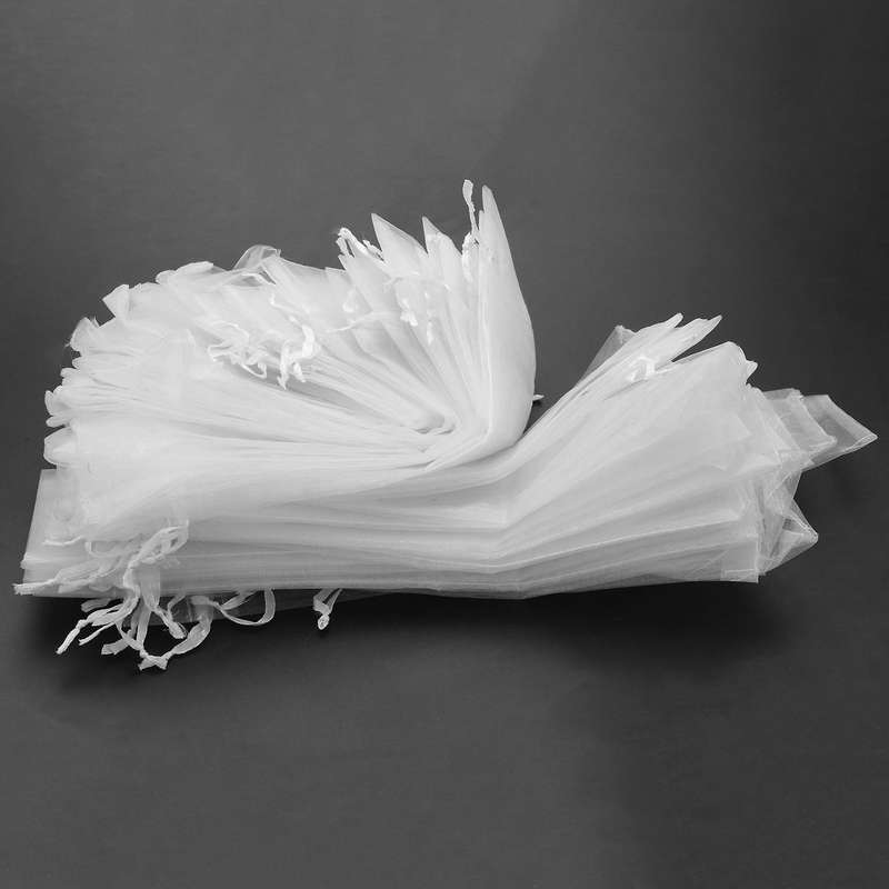 50pcs White Drawstring Organza Folding Hand Fan Pouch Wedding Bags