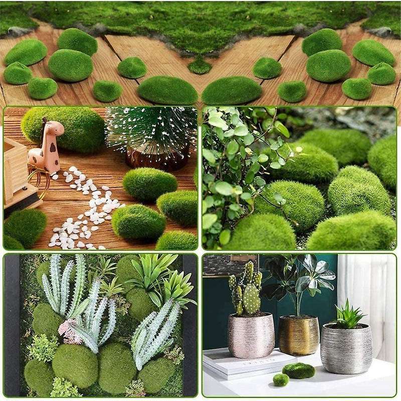 Faux Green Moss Covered Stones,for Floral Arrangements,fairy Gardens