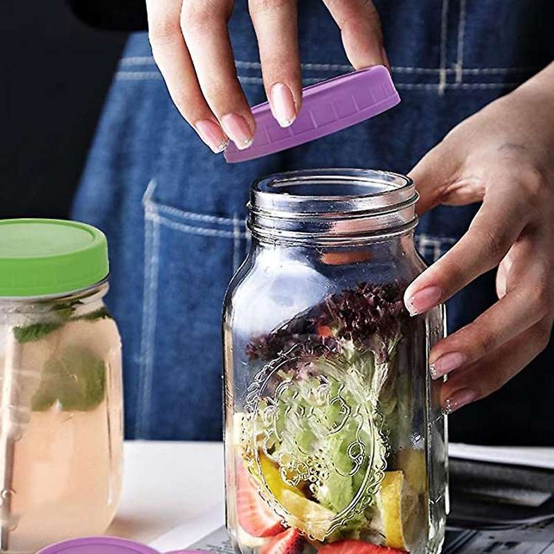 18pcs Plastic Mason Jar Lids with Rings - Colored Plastic Storage Cap