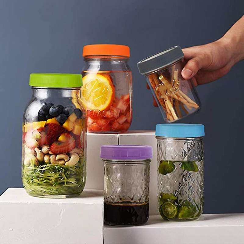 18pcs Plastic Mason Jar Lids with Rings - Colored Plastic Storage Cap
