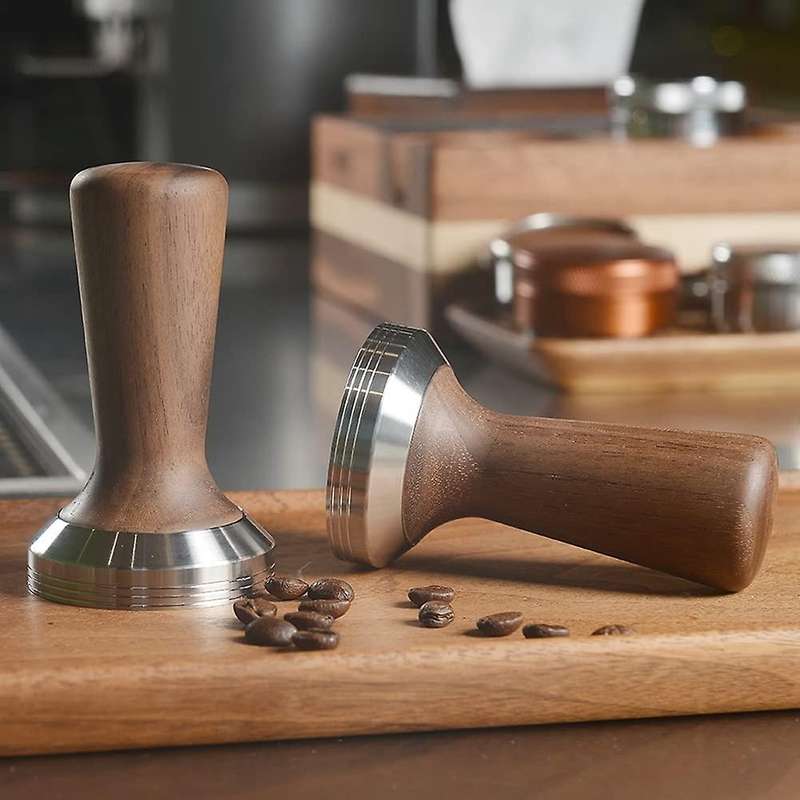 Coffee Tamper Wooden Espresso Handle Tamping Stainless Steel 58mm