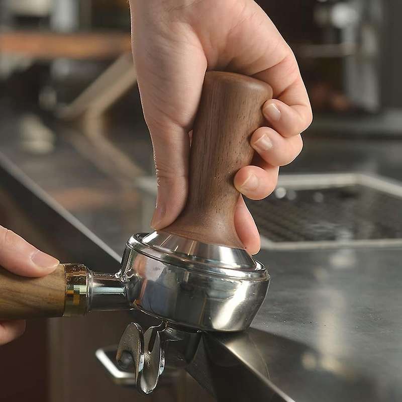 Coffee Tamper Wooden Espresso Handle Tamping Stainless Steel 58mm