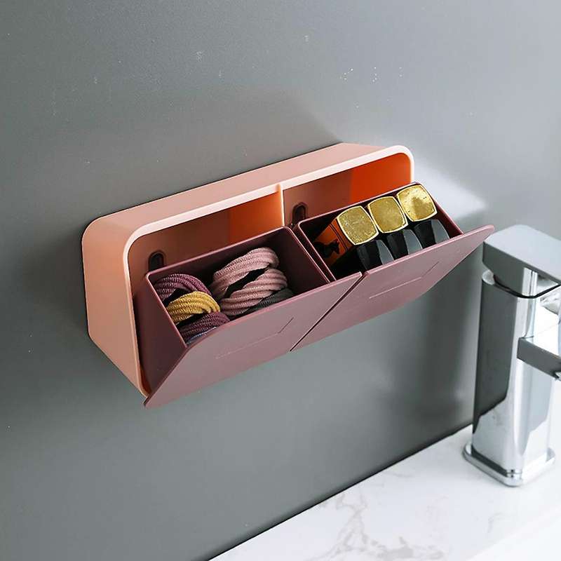 Wall Mounted Storage Box for Household Makeup Cotton Container Pink