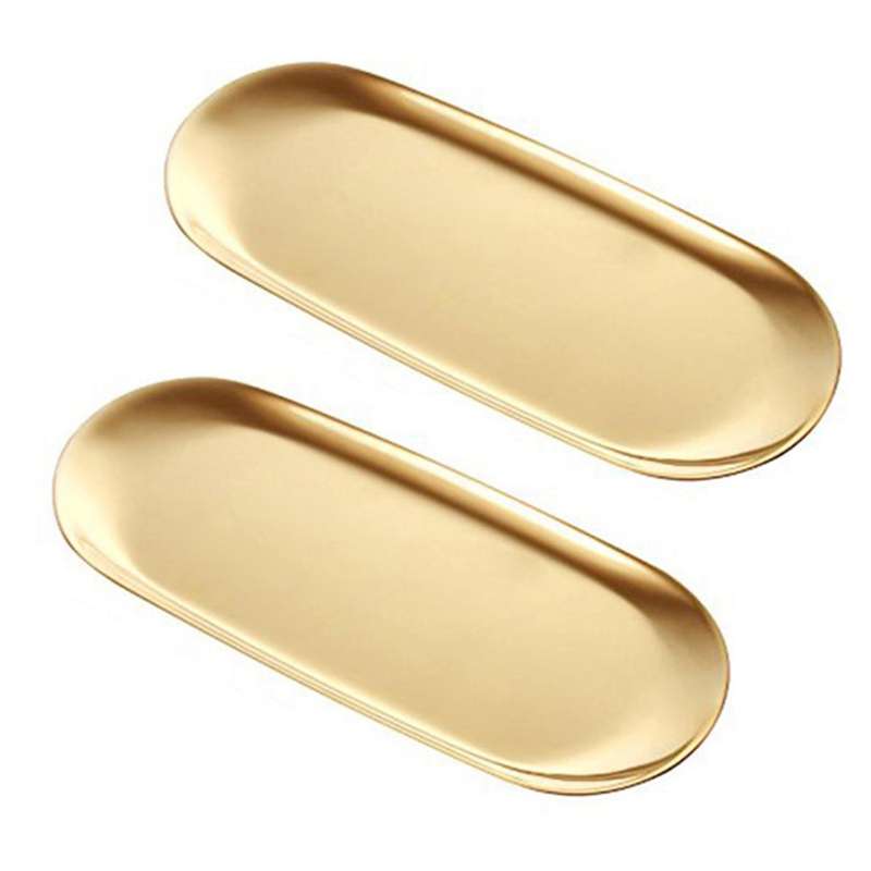 Stainless Steel Towel Tray Storage Tray Dish Plate , Golden, Oval