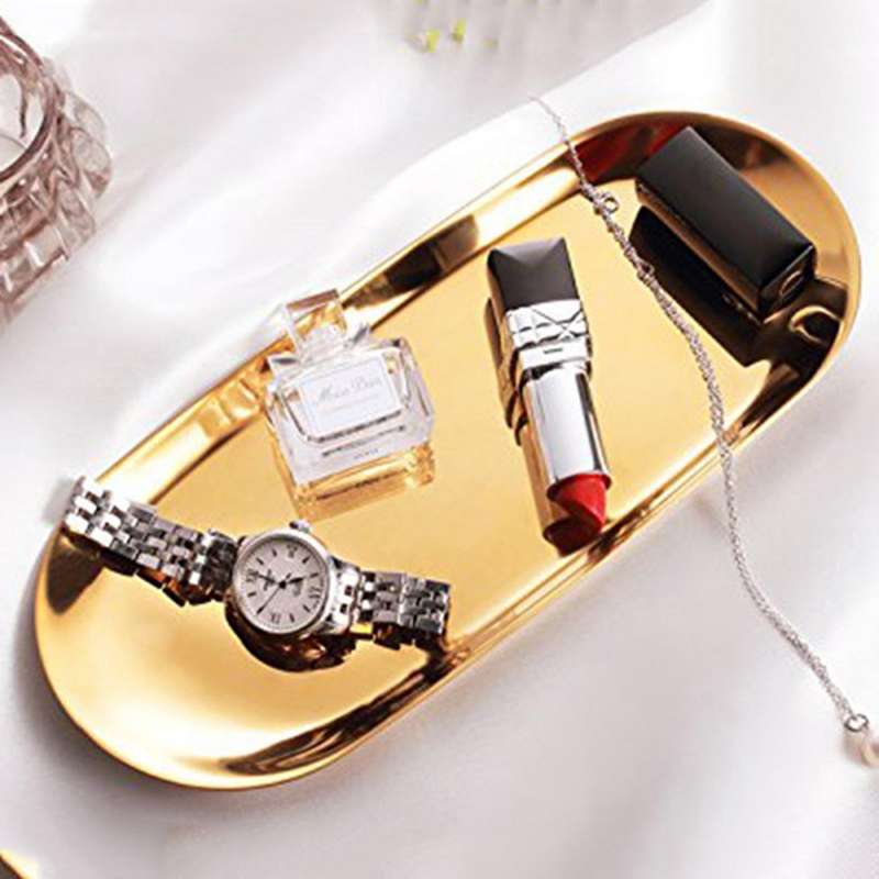 Stainless Steel Towel Tray Storage Tray Dish Plate , Golden, Oval