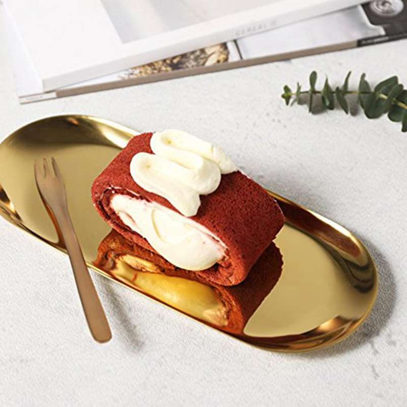 Stainless Steel Towel Tray Storage Tray Dish Plate , Golden, Oval