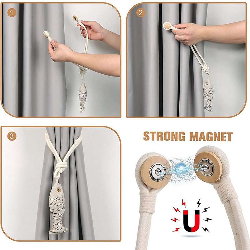 2 Packs Of White Magnetic Soft Curtain Tie Cotton Hand-woven Tie