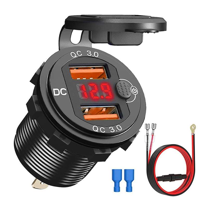 Qc3.0 Car Dual Usb Port Charger Socket with Switch for Marine A