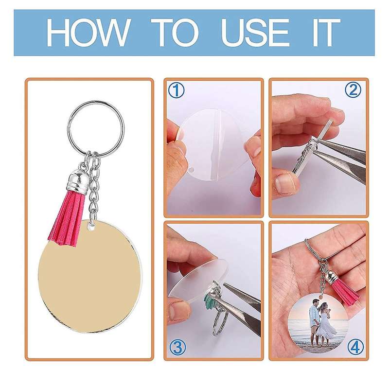Acrylic Keychain Blank for Vinyl Key,for Craft, Key Chain Kit(silver)