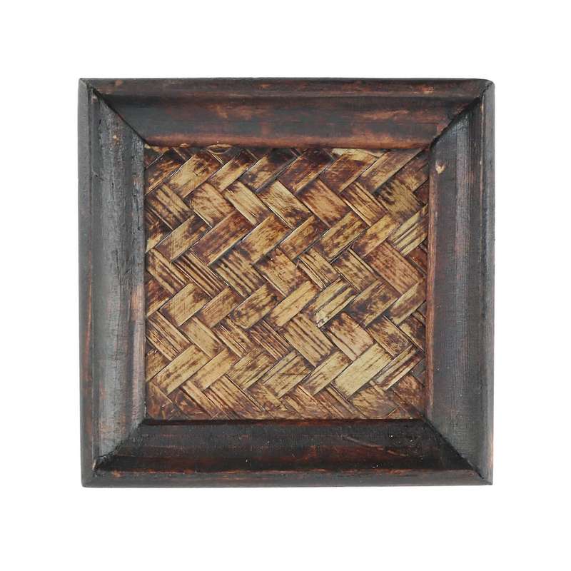 6pcs Wooden Frame Bamboo Woven Coaster Tea Set Cup Holder 10x10cm