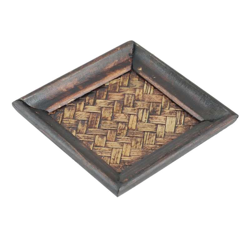 6pcs Wooden Frame Bamboo Woven Coaster Tea Set Cup Holder 10x10cm