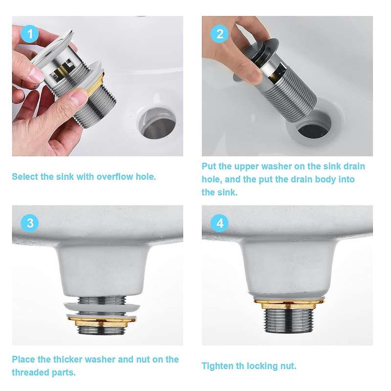 Basin Sink Waste Popup, Click Clack Sprung Plug with Overflow, Chrome