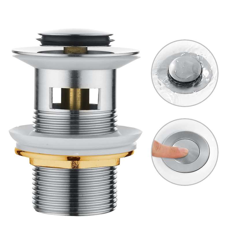 Basin Sink Waste Popup, Click Clack Sprung Plug with Overflow, Chrome