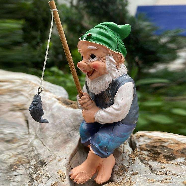Garden Gnome Statue Resin Fishing Dwarf Elf Figurines Ornaments