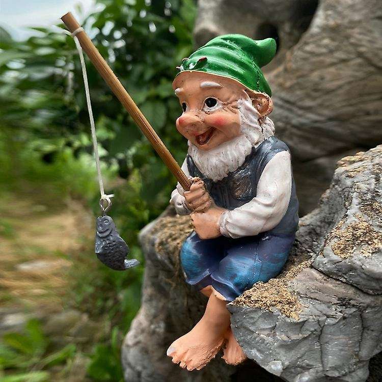 Garden Gnome Statue Resin Fishing Dwarf Elf Figurines Ornaments
