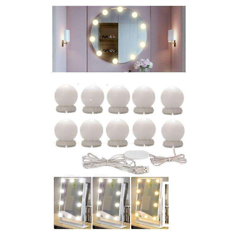 Led Mirror Light Makeup Mirror Usb Cosmetic Make Up Lamp 10 Bulbs Kit