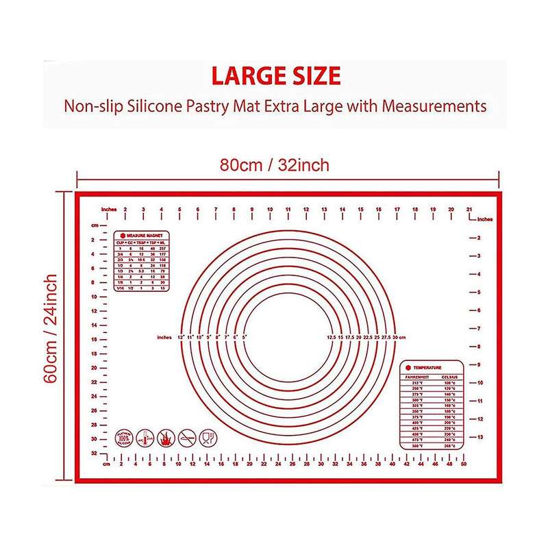 Pastry Mat with Measurements for Rolling Out Dough Oil Brush ,red