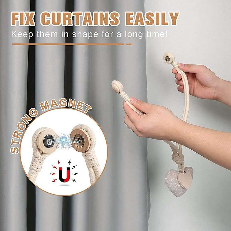 2 Packs Of Magnetic Soft Curtain Tie Cotton Hand-woven Tie Buckle