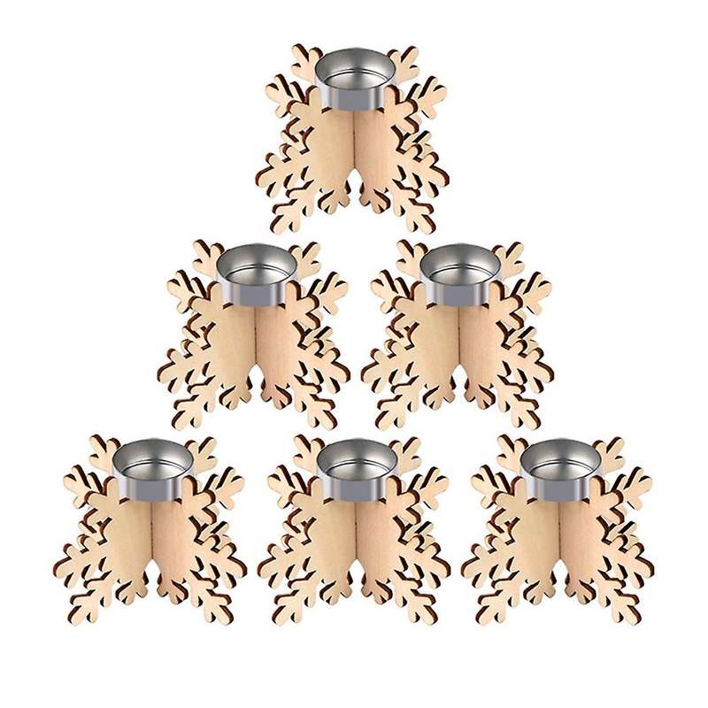 Christmas Home Candlestick Block Diy Wooden Snowflake Candle Holder