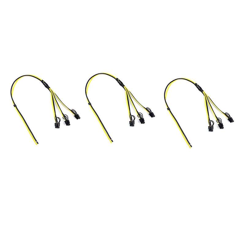 3pcs Power Supply Cable 6+2 Pin Card Line 1 to 3 6pin+ 2pin Adapter