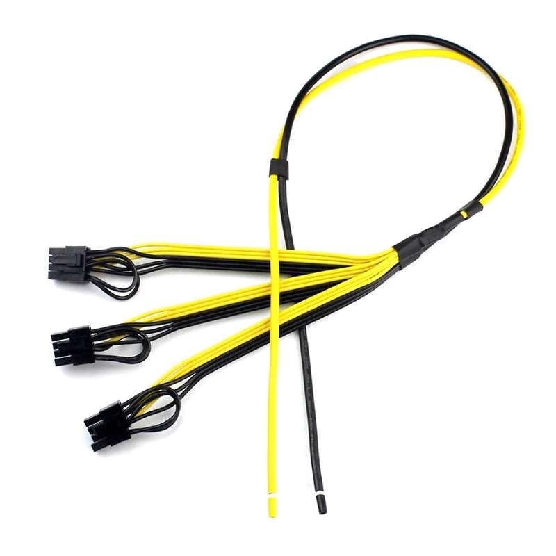 3pcs Power Supply Cable 6+2 Pin Card Line 1 to 3 6pin+ 2pin Adapter