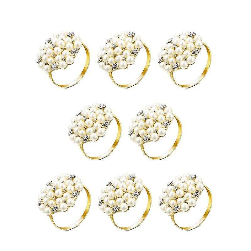 8 Pack Pearls Exquisite Alloy Napkin Ring for Party, Table Decoration