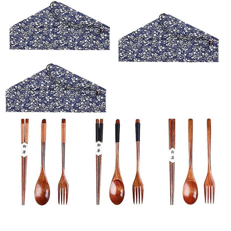 Wooden Spoon Fork Dinnerware Set Long Handle Cutlery Wood Tableware