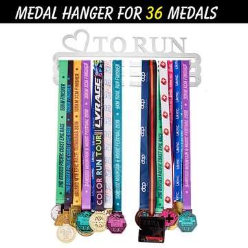 `LOVE TO RUN` Medal Hanger Display Holder Brushed Stainless Steel Wire 36 Medals Hanger 32cm Triple